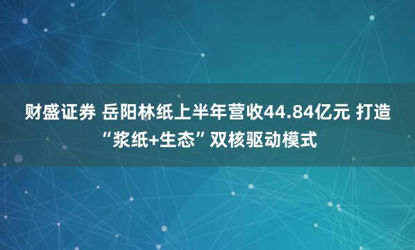 财盛证券 岳阳林纸上半年营收44.84亿元 打造“浆纸+生态”双核驱动模式